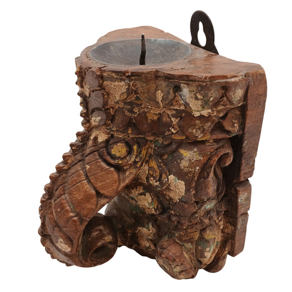 Vintage Wooden Wall Hanging Carved Pillar Candle Holder Handcrafted Decor - Picture 4 of 9